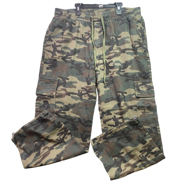 Camo Pants Womens 2XL Cargo Drawstring Pull On Gorpcore Utility Grunge - Picture 1 of 9
